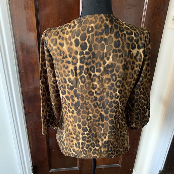 Express Leopard Print Silky Zip Front 3/4 Sleeves Blouse Women's Size SMALL - Picture 7 of 15